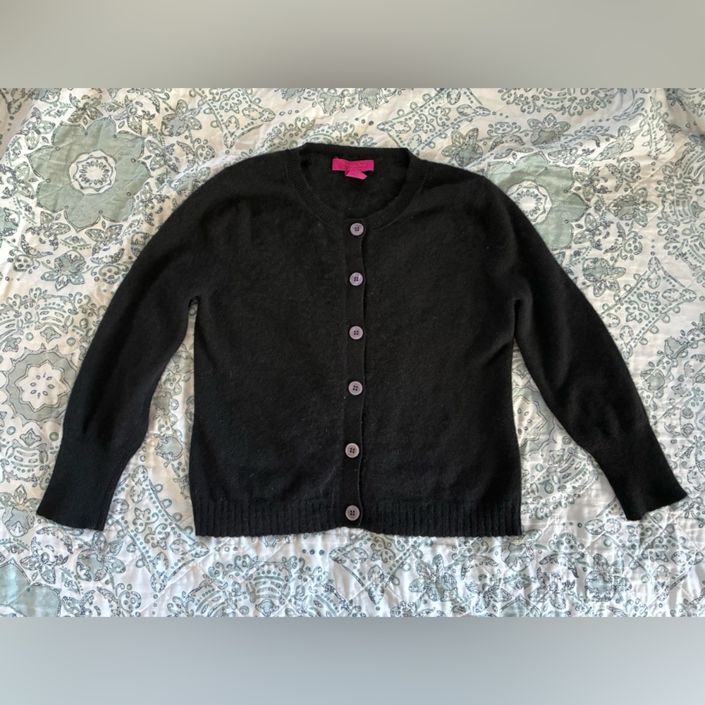 100% cashmere 2 ply black button cardigan 3/4 sleeve minimalist capsule size M